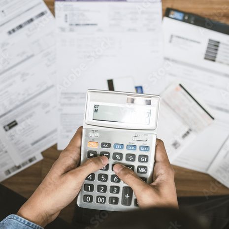 Top view man sitting on the floor stressed and confused by calculate expense from invoice or bill, have no money to pay thinking of taking the house to mortgage causing debt, bankruptcy concept.